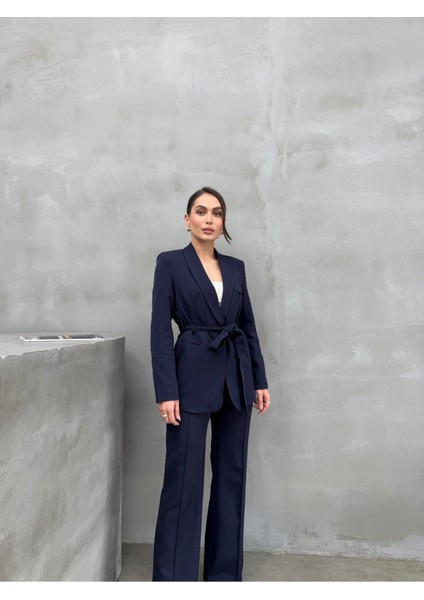Kadın Ikili Kuşaklı Blazer Ceket Pantolon Takım fiyatları
