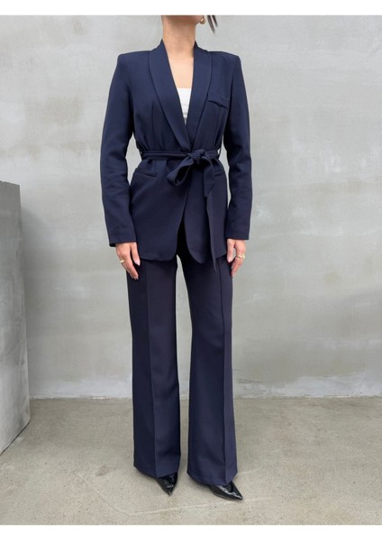 Kadın Ikili Kuşaklı Blazer Ceket Pantolon Takım indirimleri