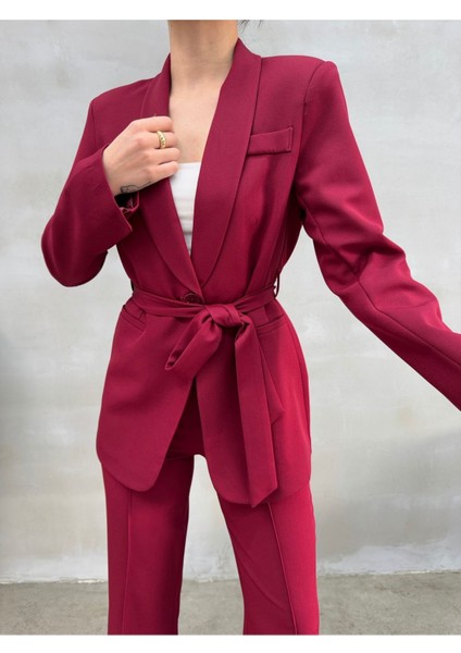 Kadın Ikili Kuşaklı Blazer Ceket Pantolon Takım indirimleri
