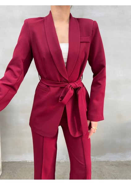 Kadın Ikili Kuşaklı Blazer Ceket Pantolon Takım fırsatları