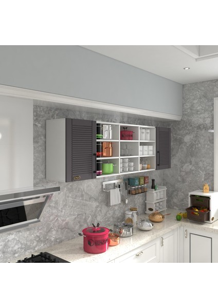 Kenzlife hazır mutfak dolabı nohut60 gri mod2 60*200*32 mebran kapak suntalam gövde