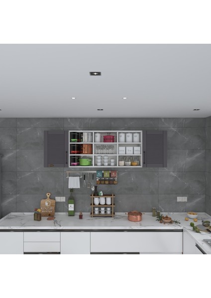 Kenzlife hazır mutfak dolabı nohut60 gri mod2 60*200*32 mebran kapak suntalam gövde