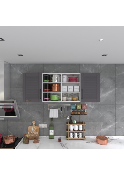 Kenzlife hazır mutfak dolabı biber60 gri mod2 60*160*32 mebran kapak suntalam gövde