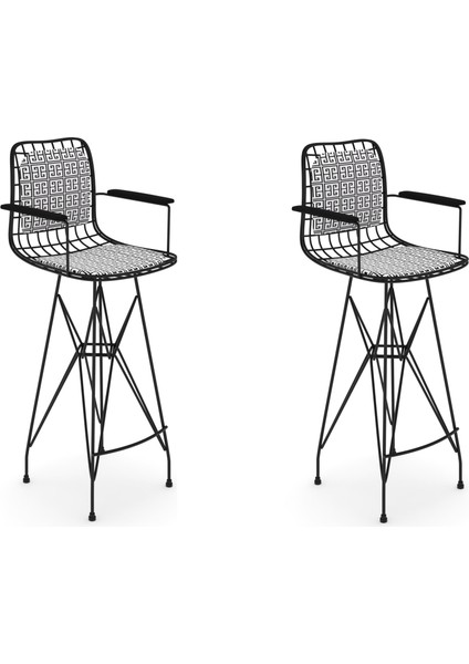 Knsz kafes tel bar sandalyesi 2 li zengin syhtalen kolçaklı sırt minderli 75 cm oturma yüksekliği ofis cafe bahçe mutfak