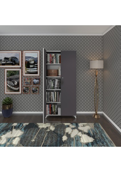 Kenzlife 2 kapılı dolap çilem 188*070*032 gri kilitli ayaklı banyo mutfak ofis kitaplık ayakkabılık kiler