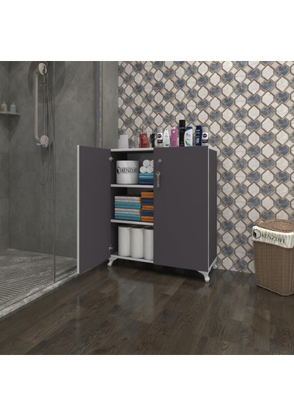 Kenzlife 2 kapılı dolap çilem 088*070*032 gri kilitli ayaklı banyo mutfak ofis kitaplık ayakkabılık kiler