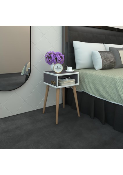 Kenzlife Komodin Antero Gri 60 x 40 x 40 Ahşap Ayaklı Komidin Kitaplık