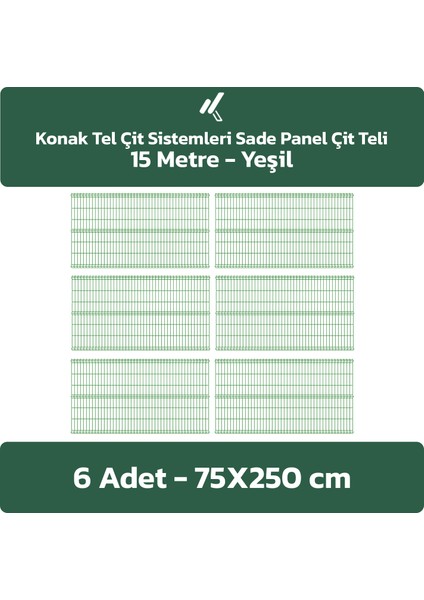 6 Adet Panel Çit Teli 75 x 250 cm 4 mm Tel Kalınlığı 55 x 150 mm Göz Aralığı