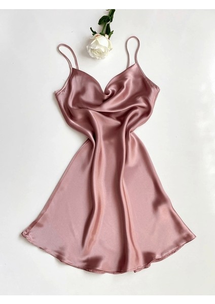 Degaje Yaka Saten Gecelik