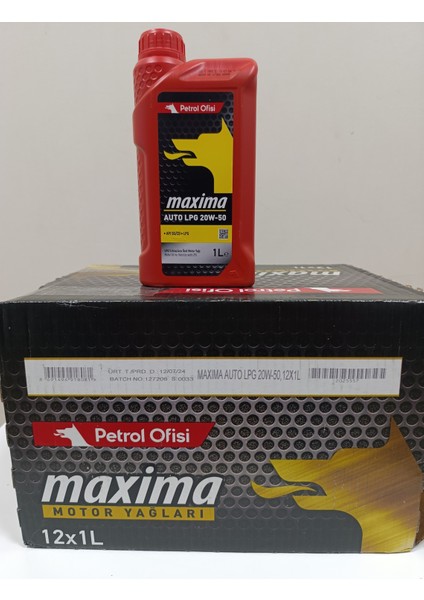 Maxima Auto Lpg 20W-50 1 Lt x 12 Adet Motor Yağı (2024 Üretim)