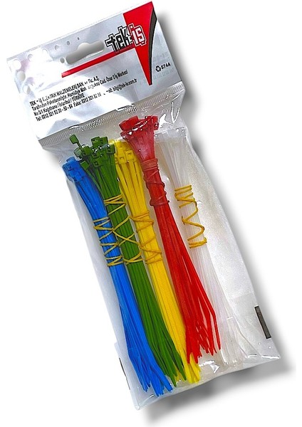 Plastik Kablo Bağı Klipsi Cırt Kelepçe Karışık Renk Set 140 mm 5 Renk x 20 Toplam 100 Adet