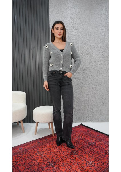 Çiçekli Hırka Gri fırsatları