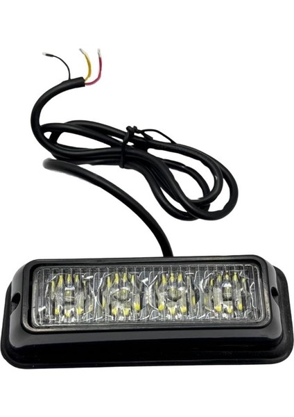 12V-24V Çakar Flaş LED Lamba (Şeffaf) (Mavi) (4X1W) 18 Fonksiyonlu (110*33*30 Mm)