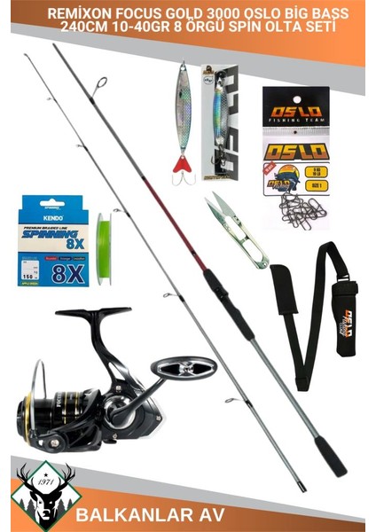 Big Bass 240CM 10-40GR Remixon Focus Gold 3000 8 Örgü Spin Olta Seti