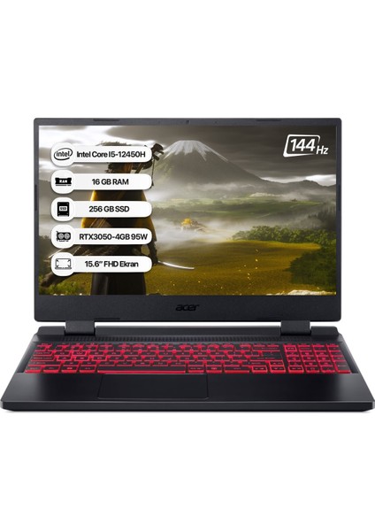 Nitro 5 NH.QFJEY.00A-16 Intel Core I5 12450H 16GB 256GB SSD RTX3050-4GB Freedos 144Hz 15.6" Taşınabilir Bilgisayar