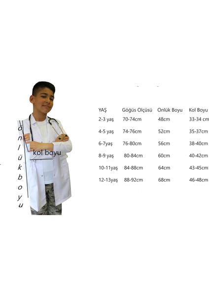 Erkek Çocuk Doktor Önlüğü ( 2 -13 Yaş Aralığı Bedenler ) Öğretmen Laboratuvar Beyaz Önlük