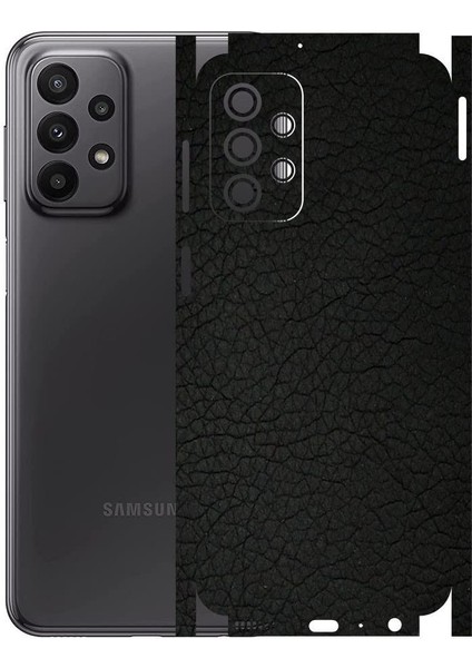 Samsung A23 ile Uyumlu Deri Desenli Siyah Arka Kaplama