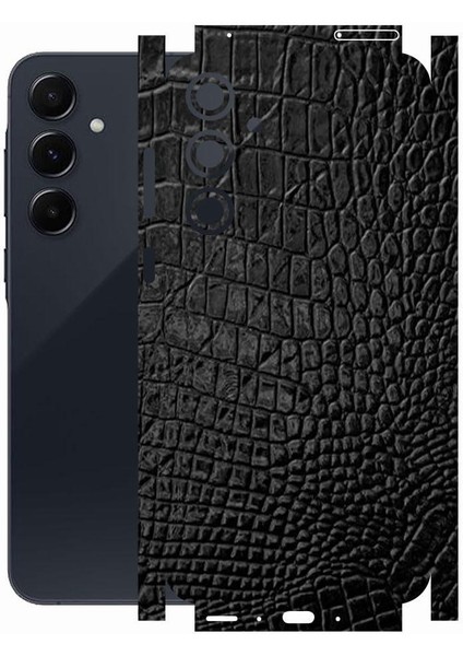 Samsung A55 ile Uyumlu Deri Desenli Siyah Arka Kaplama