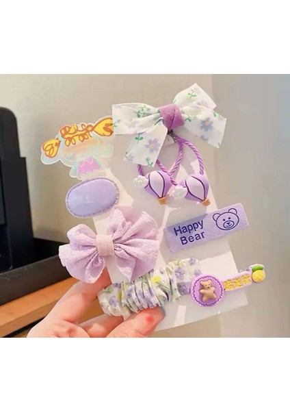 Lila Mor Kawai Kore Japon Y2K Kpop Çiçek Teddy Ayıcık Kelebek Kurdele Fiyonk Kız Çocuk Kadın Saç Toka Set Doğum Günü Hediye