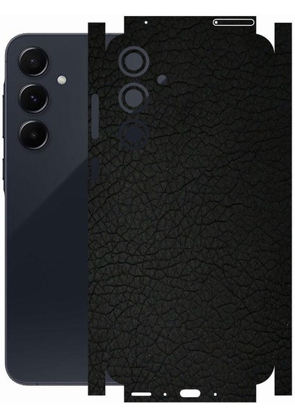 Samsung A35 ile Uyumlu Deri Desenli Siyah Arka Kaplama