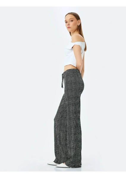Beli Bağcıklı Geniş Paça Siyah Kadın Pantolon 5SAL40013IK fiyatları