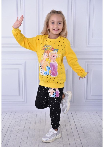 Kız Çocuk Baskılı Pamuklu Eşofman Takımı