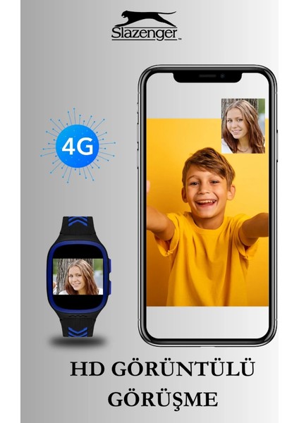 SL.09.2158.5.12 Slazenger Tiger Kids Marka Sim Kartlı Çocuk Akıllı Saati Hat Takılır Takılabilir Görüntülü Arama Sesli Arama Yapılabilir Ortam Dinlemesi Yapılabilir Konum Takibi Yapılabilirmavi/siyah