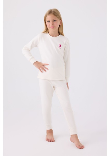 Kız Çocuk Beyaz Uzun Kol Pijama Takım