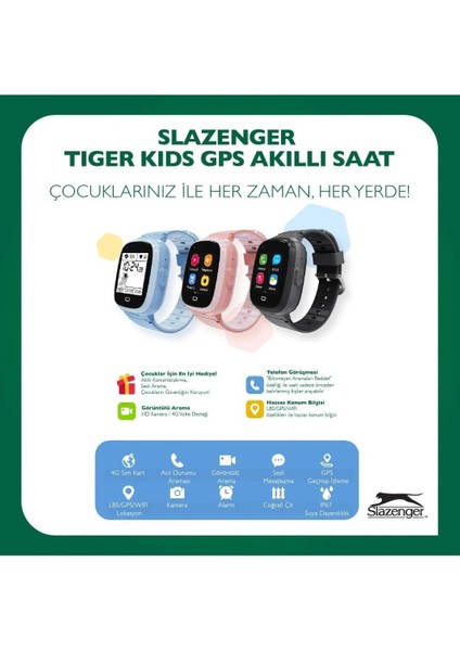 SL.09.2158.5.12 Slazenger Tiger Kids Marka Sim Kartlı Çocuk Akıllı Saati Hat Takılır Takılabilir Görüntülü Arama Sesli Arama Yapılabilir Ortam Dinlemesi Yapılabilir Konum Takibi Yapılabilirmavi/siyah