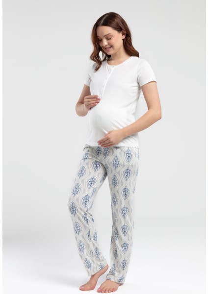 Kadın Krem Lohusa Pijama Takım
