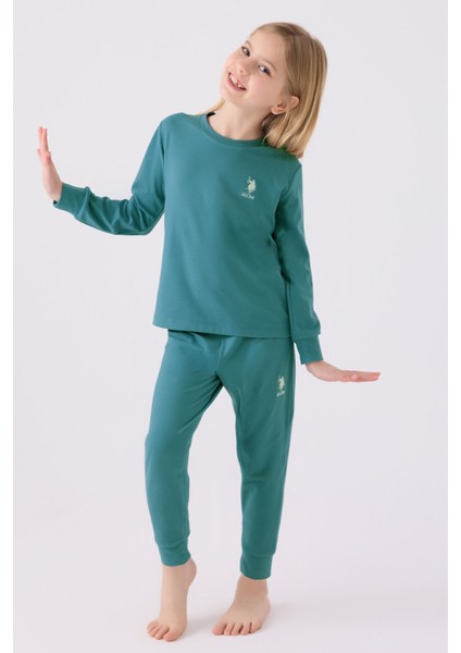 Kız Çocuk Yeşil Uzun Kol Pijama Takım