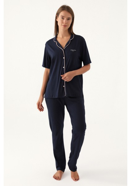 Kadın Lacivert Gömlek Pijama Takım