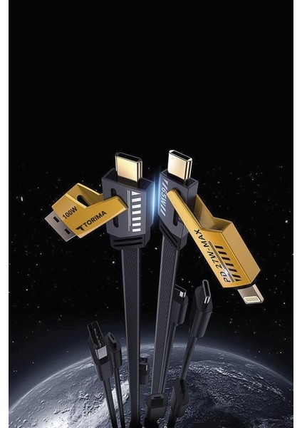 U150 4-In-1 USB , Type-C To Ligthning , Type-C 100W-65W Hızlı Şarj ve Data Kablosu fırsatları