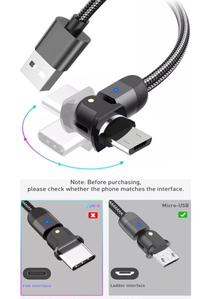 J4 Micro Usb 180 Derece 3A Şarj Kablosu -2mt