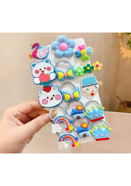 Kawai Kore Japon Mavi Y2K Kpop Çiçek Teddy Ayıcık Kelebek Kurdele Fiyonk Kız Çocuk Kadın Saç Toka Set Doğum Günü Hediye