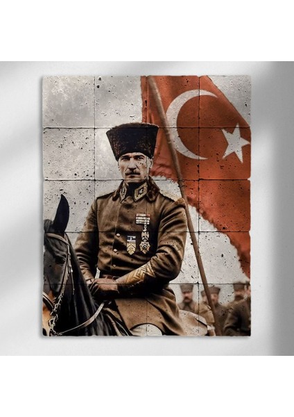 El Yapımı Doğal Taş Duvar Tablosu – Atatürk - 014 - 40 x 50 cm