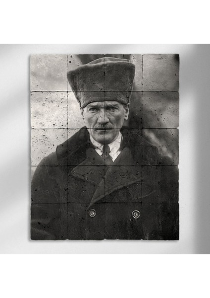 El Yapımı Doğal Taş Duvar Tablosu – Atatürk - 016 - 40 x 50 cm