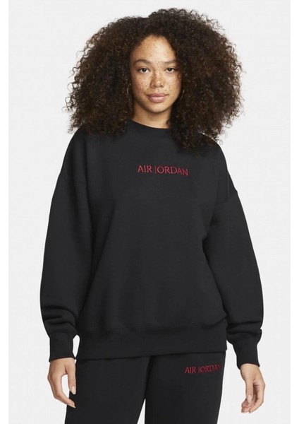 Air Jordan Wordmark Fleece Oversized Fit Women's Crew Geniş Kalıp Kadın Sweatshirt Siyah