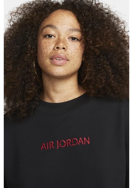 Air Jordan Wordmark Fleece Oversized Fit Women's Crew Geniş Kalıp Kadın Sweatshirt Siyah modelleri