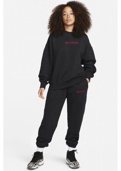 Air Jordan Wordmark Fleece Oversized Fit Women's Crew Geniş Kalıp Kadın Sweatshirt Siyah fırsatları