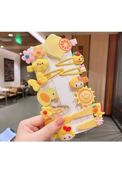 Sarı Civciv Ördek Kawai Kore Japon Y2K Kpop Çiçek Teddy Ayıcık Kelebek Kurdele Fiyonk Kız Çocuk Kadın Saç Toka Set Doğum Günü Hediye