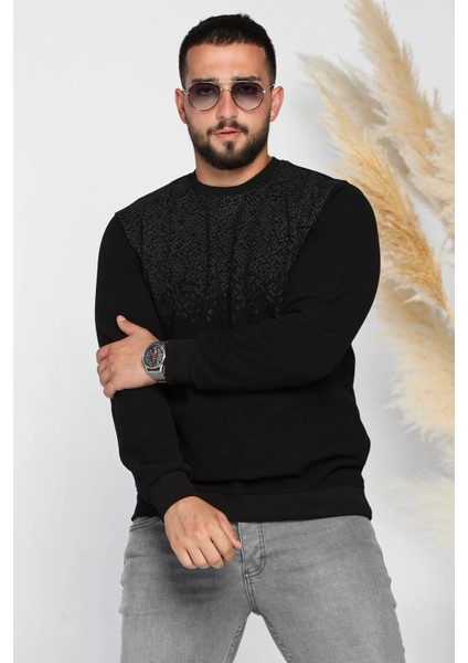 Erkek Kendinden Desenli Selanik Sweatshirt