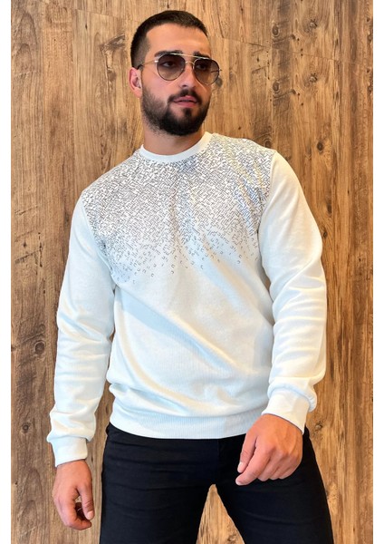 Erkek Kendinden Desenli Selanik Sweatshirt