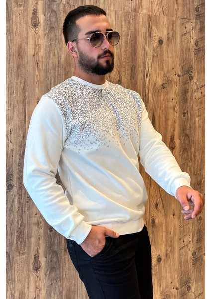 Erkek Kendinden Desenli Selanik Sweatshirt