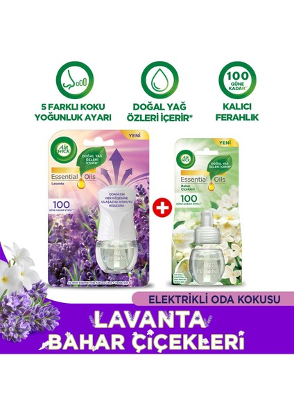 Elektrikli Oda Kokusu Kit Lavanta (1 Cihaz 1 Koku) +Yedek Şişe Bahar Çiçekleri