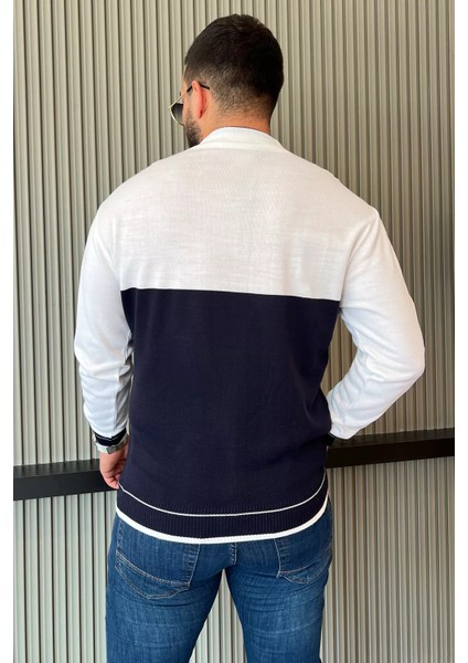 Erkek Yarım Boğazlı Renk Garnili Triko Kazak modelleri