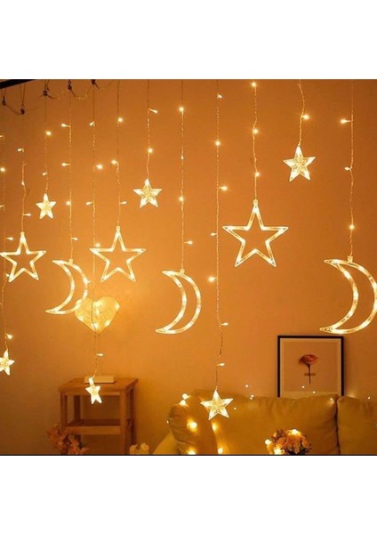 LED Işıklı Perde Ay ve Yıldız Desenli LED Işık Dekor Perdesi
