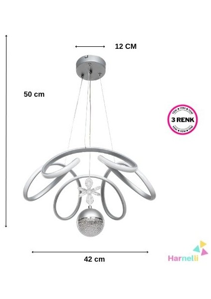 3 Renk Yanabilen Şeker Camlı Modern Ledli Avize