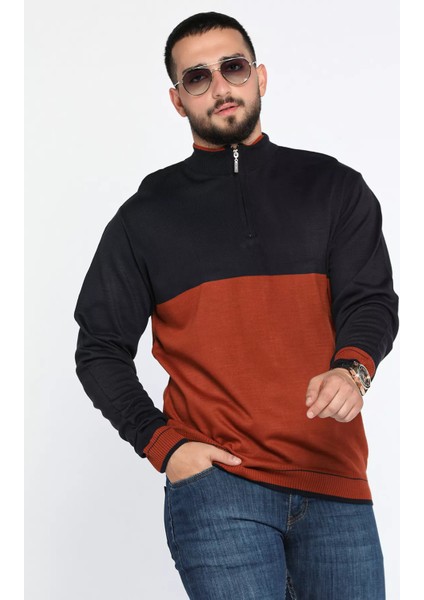Erkek Yarım Boğazlı Renk Garnili Triko Kazak fiyatları