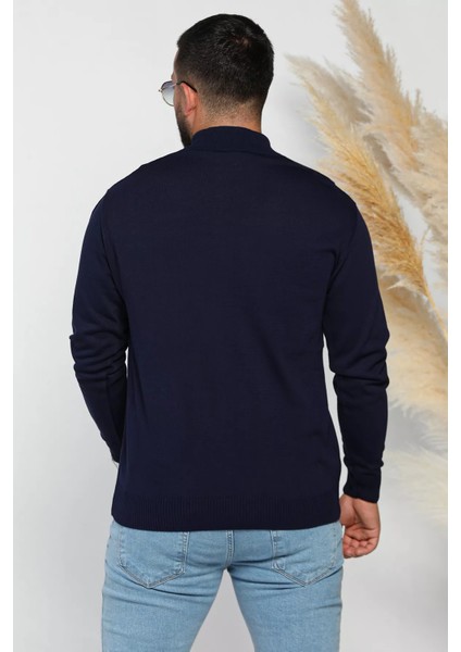 Erkek Yarım Balıkçı Fermuarlı Desenli Triko Kazak modelleri